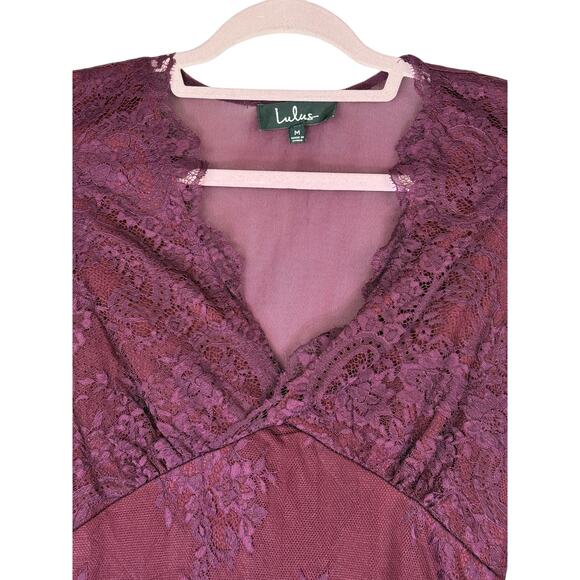 Lulus Burgandy Lace Long Sleeve Deep V-neck Bodycon Bodysuit One Piece Size M - Picture 2 of 10